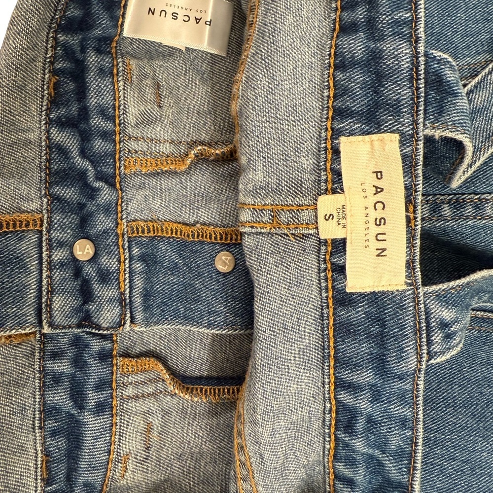 Denim Overall Skirt with Striped Accents - Picture 6 of 6